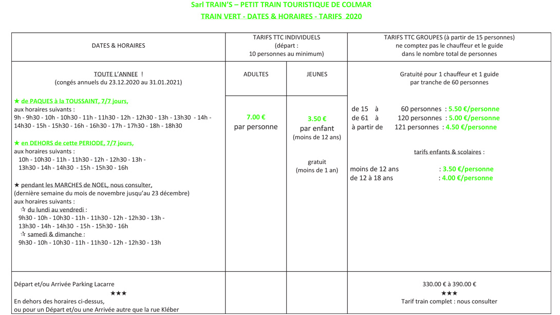 Petit Train Touristique à Colmar Alsace Dates Horaires